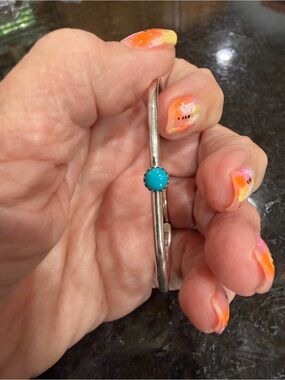 Sterling Silver Turquoise Cabochon Bangle Bracelet